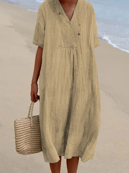 Robe longue décontractée pour femmes à col en V et coupe généreuse Chic und Stil