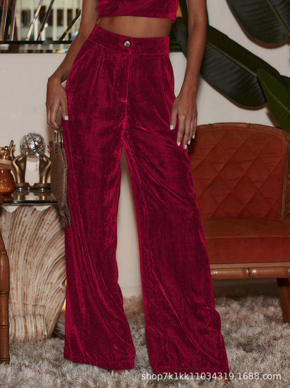 Wide velvet pants for women with side slit Chic and Style
