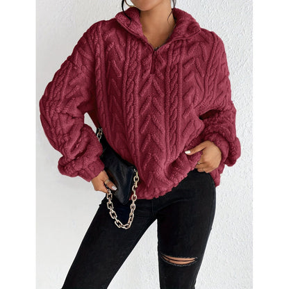 Dames Pull en polyester tendance avec col haut et texture Chic und Stil