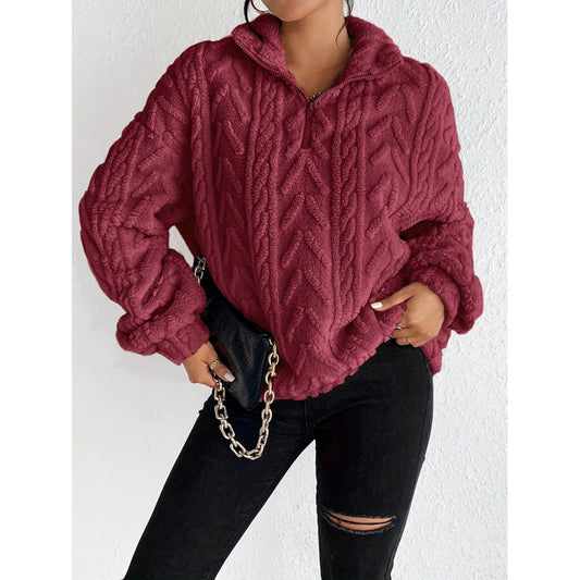 Dames Pull en polyester tendance avec col haut et texture Chic und Stil