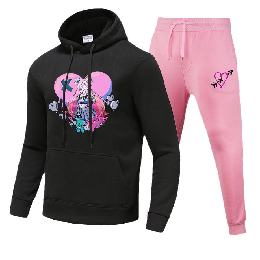 Women's sporty hoodie and jogger pants set with a unique graphic design Chic and Style