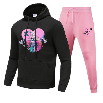Women's sporty hoodie and jogger pants set with a unique graphic design Chic and Style