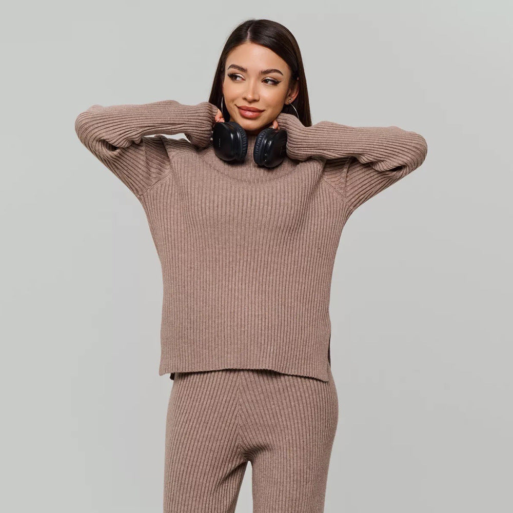 Women's ribbed knit pullover with a relaxed fit and a wide collar Chic and Style