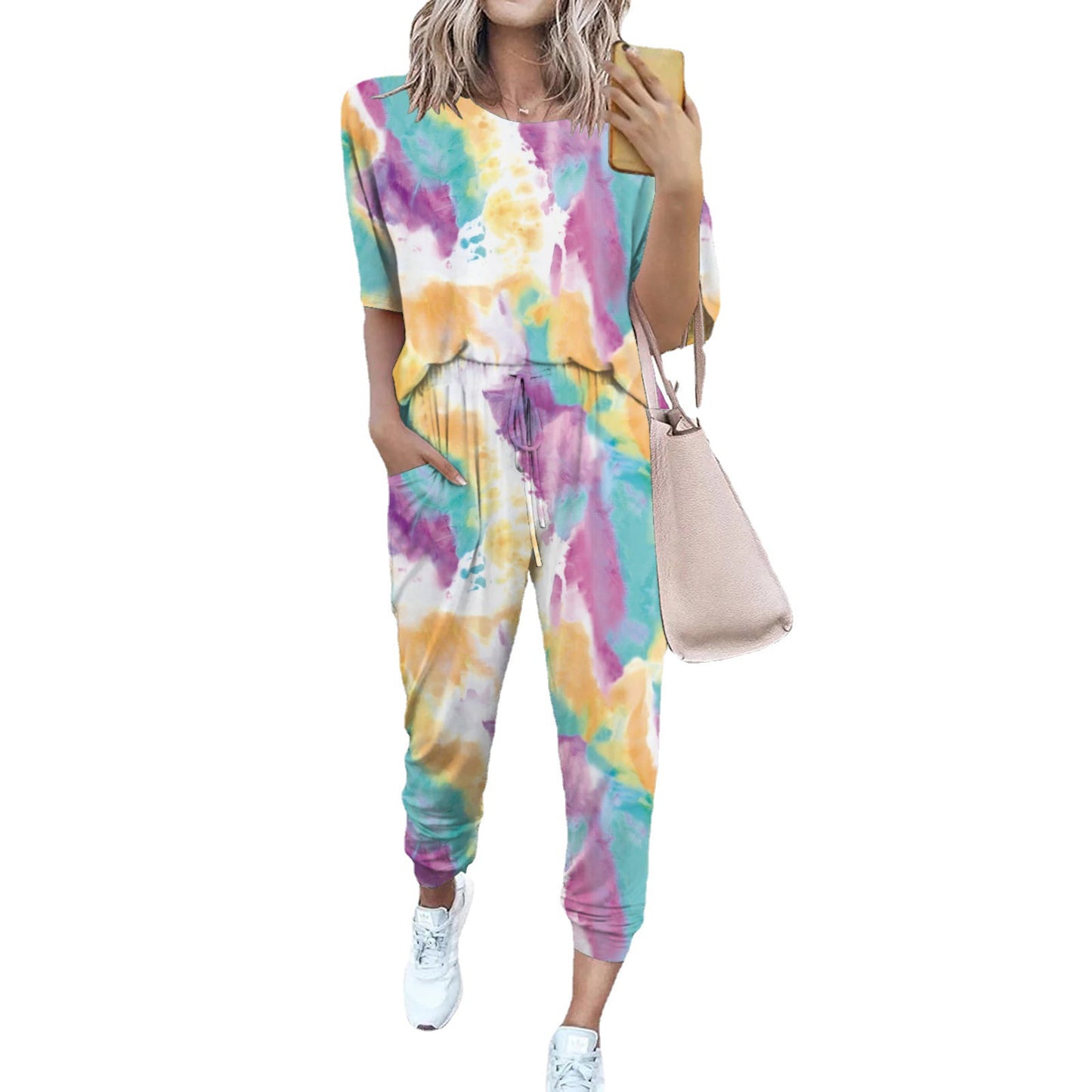 Dames combinaison décontractée légère avec un motif tie-dye frappant et des poches pratiques Chic und Stil