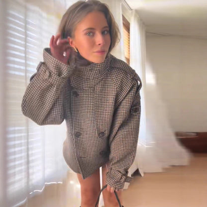 Dames Houndstooth Oversized Short Jacket Chic und Stil