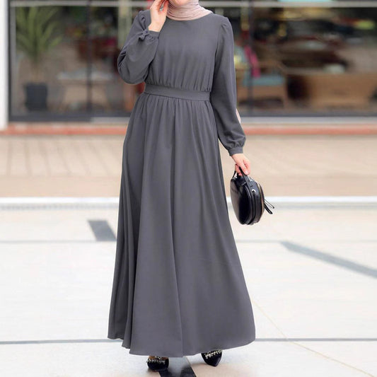 Robe maxi pour femmes avec ceinture élastique à la taille et manches longues Chic und Stil