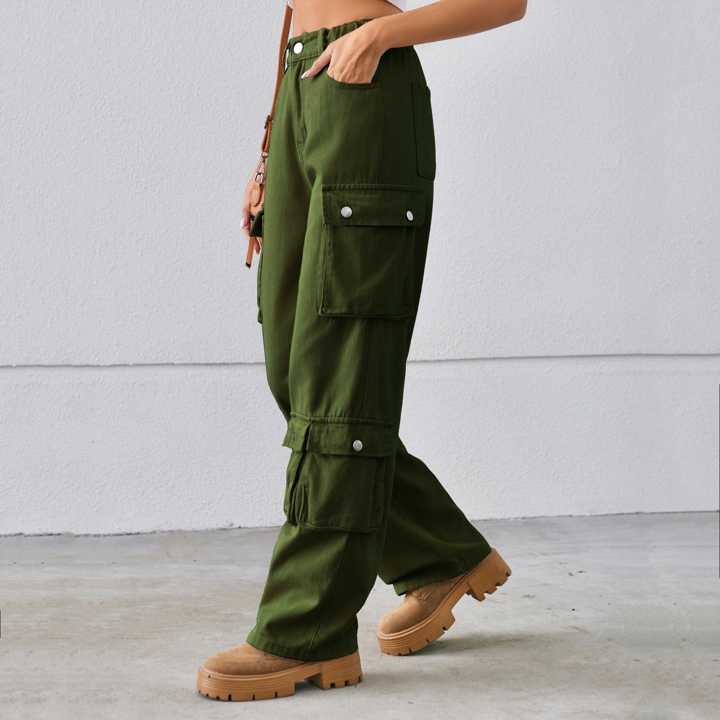 Women's High Waist Cargo Pants with Practical Pockets Chic und Stil