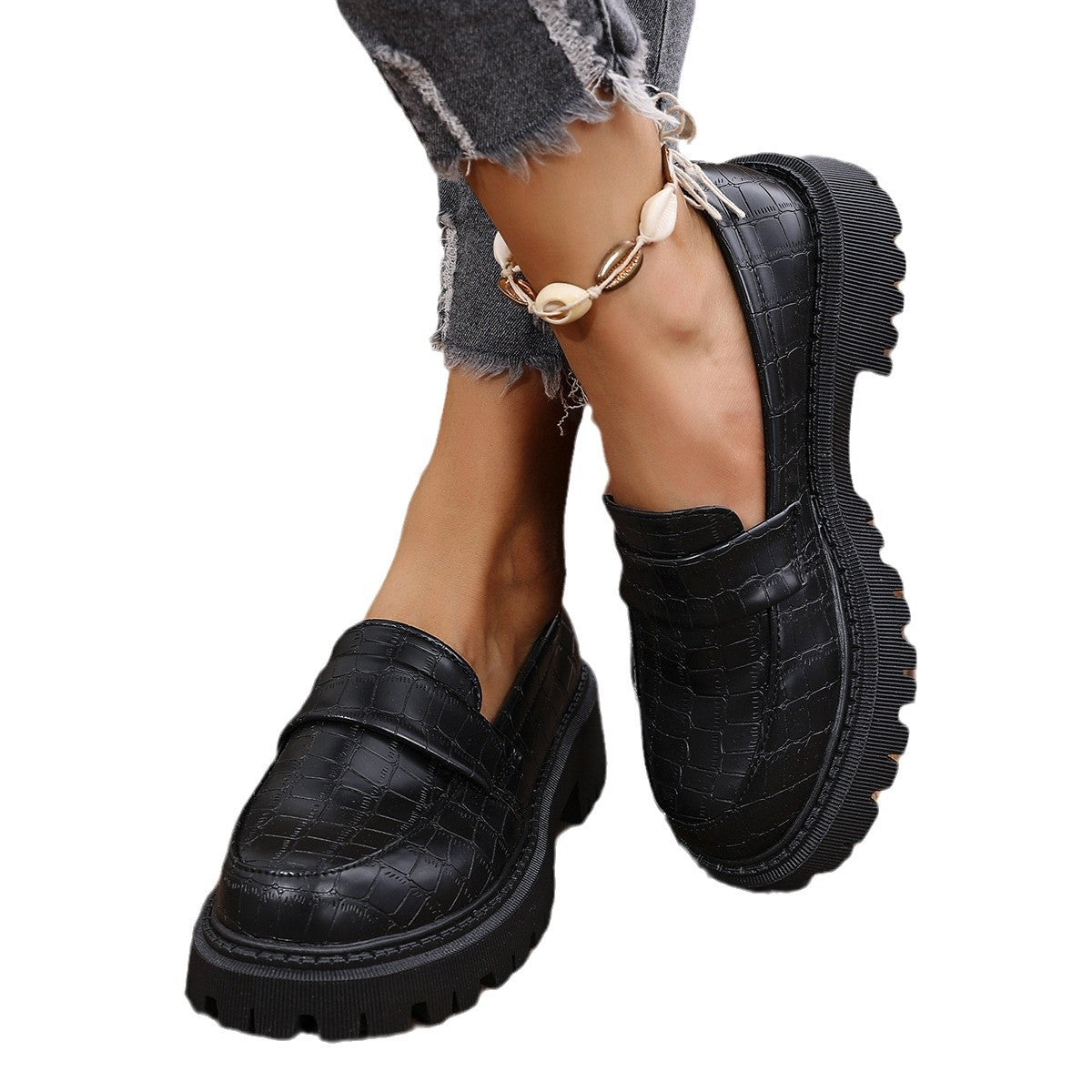 Mocassins pour femmes avec un design croco moderne et un profil robuste Chic und Stil