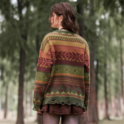 Pull à motifs pour femmes de style bohème avec ourlet frangé Chic und Stil