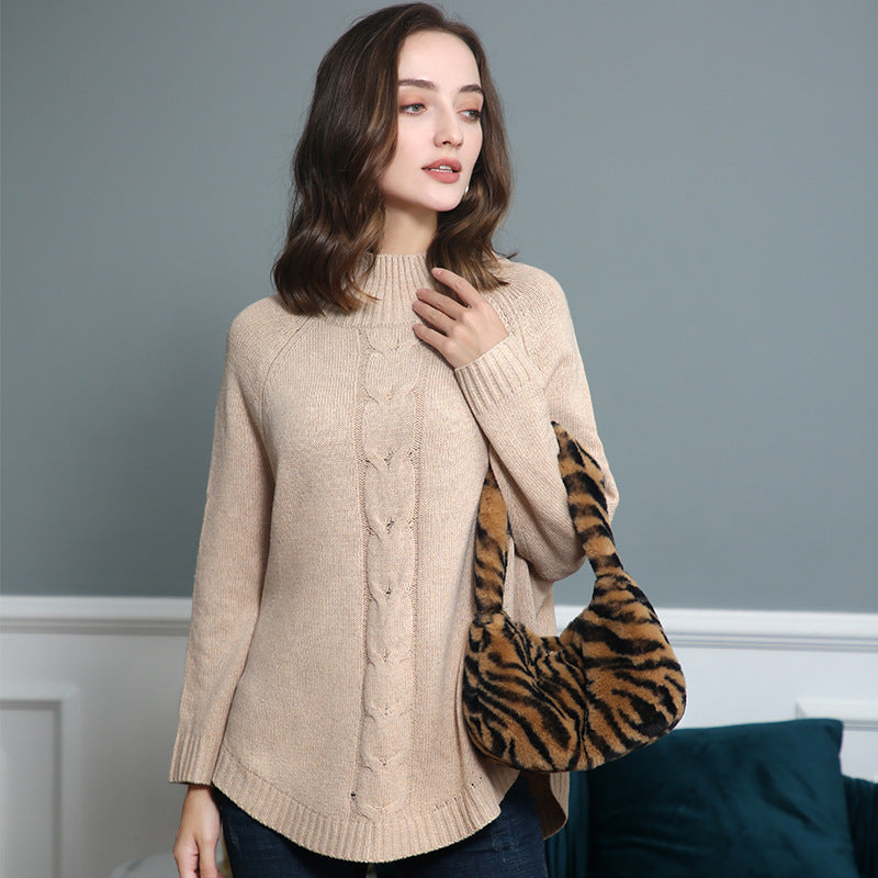 Pull en grosse maille pour femmes avec un col montant et des motifs en torsades Chic und Stil
