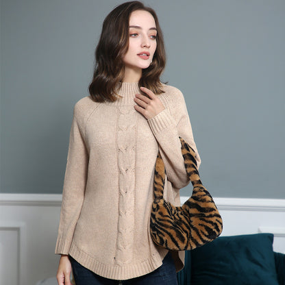 Pull en grosse maille pour femmes avec un col montant et des motifs en torsades Chic und Stil