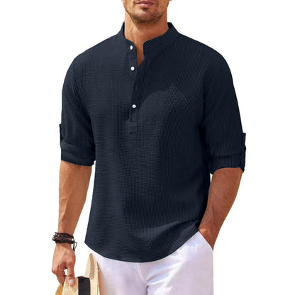 Chemise décontractée à manches longues pour homme avec col montant et structure côtelée Chic und Stil