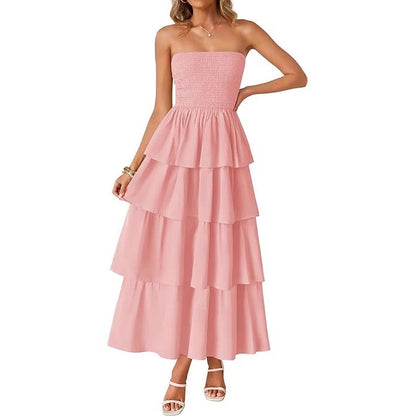 Robe maxi femme au design romantique en volants avec ceinture à la taille Chic und Stil