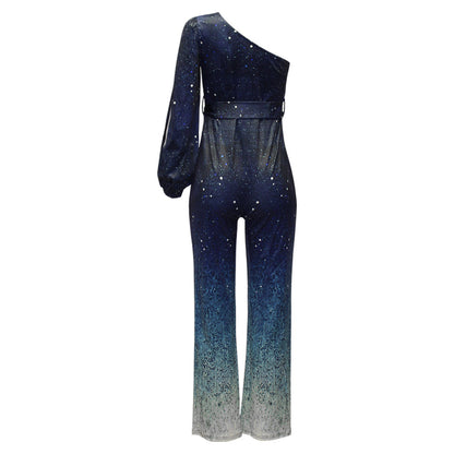 Ladies One-Shoulder Sequined Jumpsuit Chic and Style