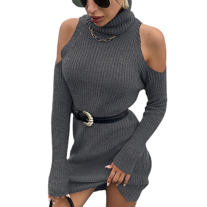 Robe en tricot pour dames avec un design d'épaule ouverte et un col montant Chic und Stil
