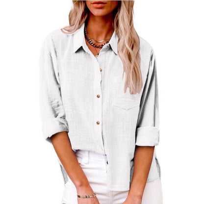 Blouse en lin décontractée pour femmes à manches courtes et détails de boutons Chic und Stil