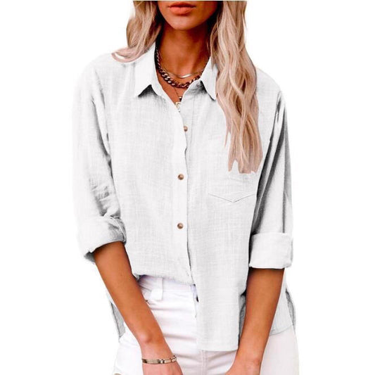 Blouse en lin décontractée pour femmes à manches courtes et détails de boutons Chic und Stil