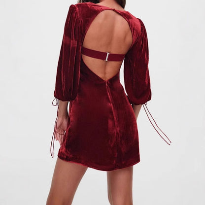 Robe en velours courte pour femmes avec manches bouffantes et décolleté carré Chic und Stil