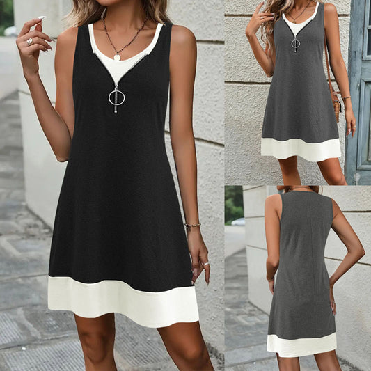 Robe d'été sans manches pour dames avec fermeture éclair à la mode et détails contrastés Chic und Stil