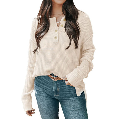 Pull oversized décontracté pour femmes avec patte de boutons et matière texturée Chic und Stil
