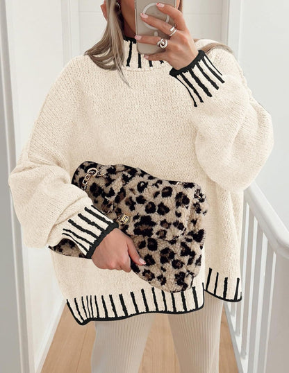 Pull en gros tricot décontracté pour femmes avec motif rayé moderne Chic und Stil