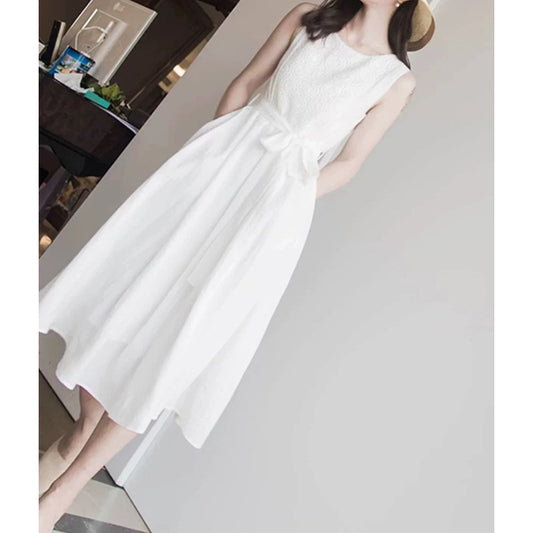 Robe midi sans manches en A pour femme avec détail nœud Chic und Stil