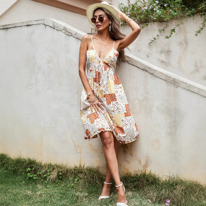 Robe d'été légère pour femmes avec design patchwork floral et bretelles spaghetti réglables Chic und Stil