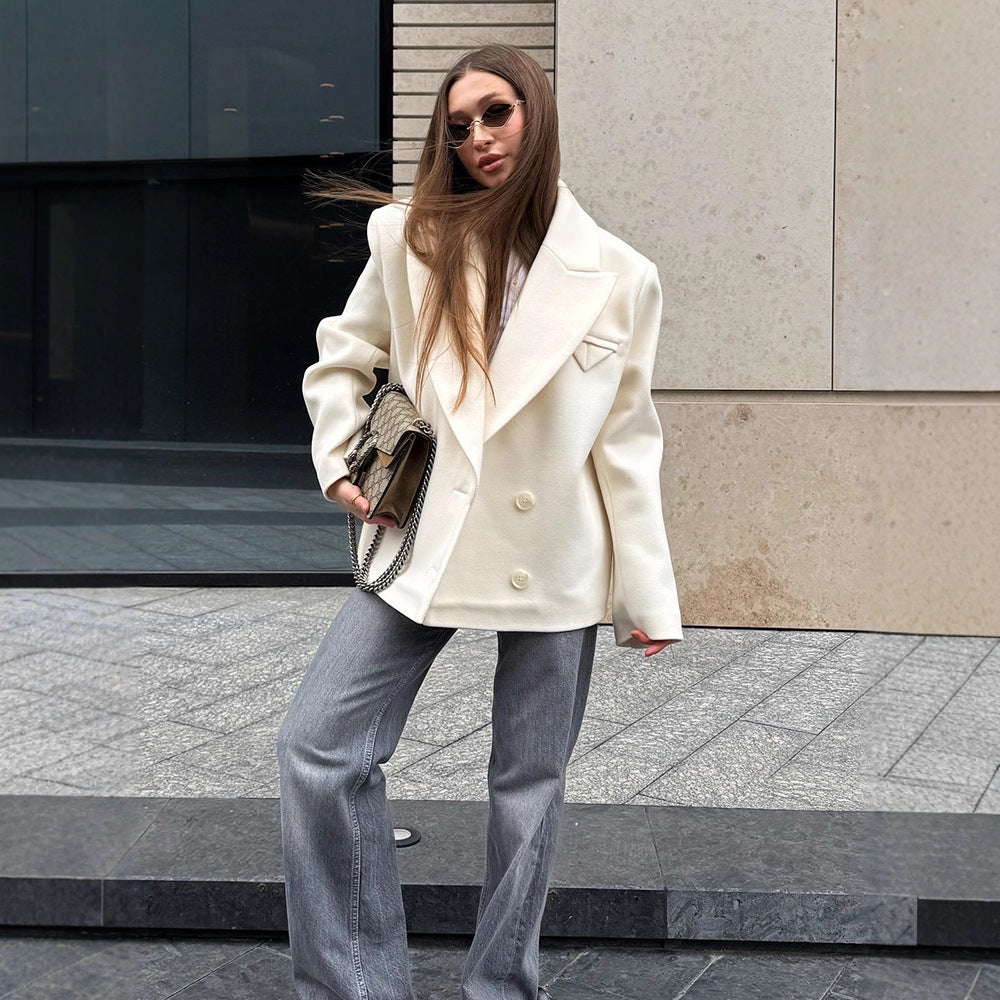 Dame Blazer oversized avec double boutonnage et détails élégants Chic und Stil