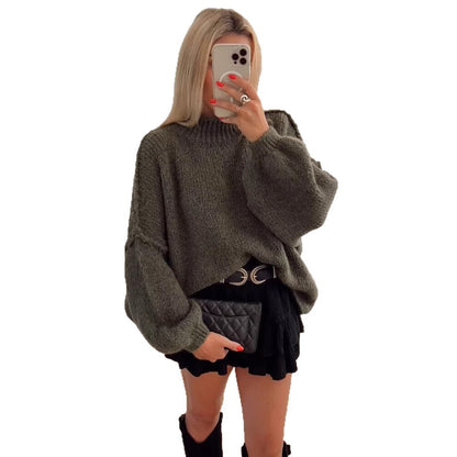 Dames Grand pull avec col haut et manches ballon Chic und Stil