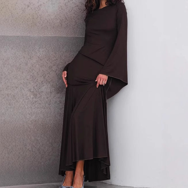 Dames Robe Maxi Élégante avec Ourlet Flottant et Manches Amples Chic und Stil