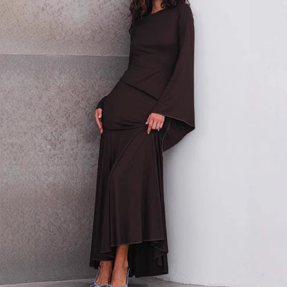 Dames Robe Maxi Élégante avec Ourlet Flottant et Manches Amples Chic und Stil