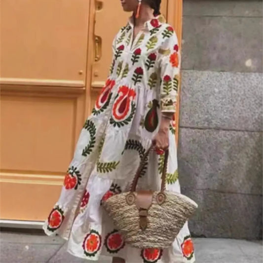 Robe maxi inspirée de l'ethnique pour femmes avec motif brodé géométrique Chic und Stil