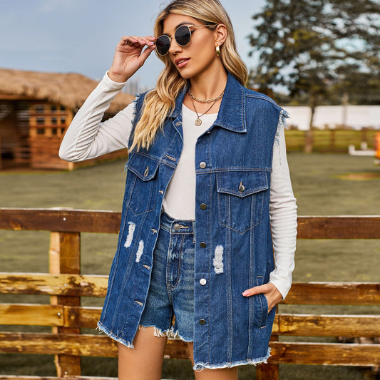 Veste en denim pour femmes au coupe décontracté avec franges et poches pratiques Chic und Stil