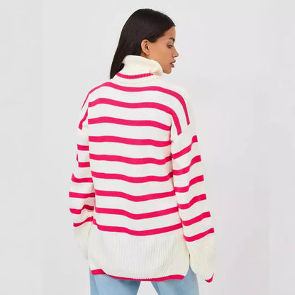 Pull à col roulé en tricot pour femmes avec un motif rayé moderne et une coupe oversized Chic und Stil