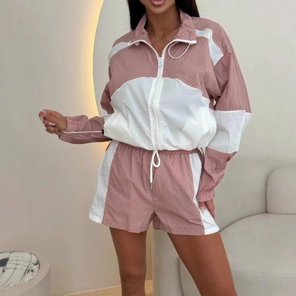 D dames ensemble de sport avec veste coupe-vent et shorts décontractés Chic und Stil