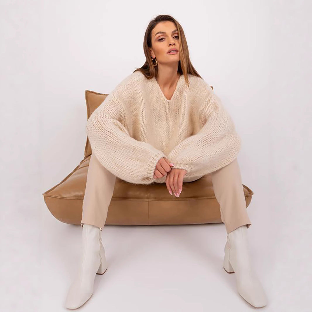 Pull en maille surdimensionné confortable pour dames avec des manches volumineuses et un design texturé Chic und Stil