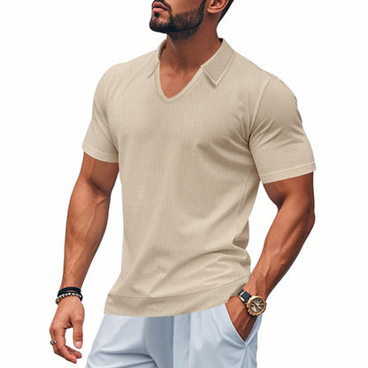 Chemise à col en V à manches courtes pour hommes avec design texturé Chic und Stil