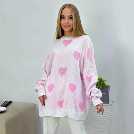 Pull en gros tricot pour femmes avec motif en cœur à la mode et coupe confortable Chic und Stil