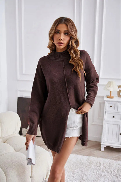 Pull-over en tricot surdimensionné pour femmes avec col haut Chic und Stil