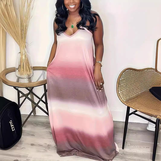 Robe maxi pour femmes avec décolleté en V sportif et dégradé de couleur tendance Chic und Stil