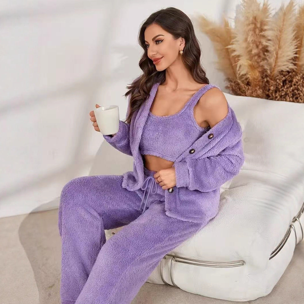 Dames Ensemble Lounge Douillet avec Veste et Pantalon Confortables Chic und Stil