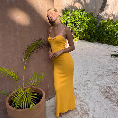 Robe maxi ajustée à bretelles spaghetti pour femmes Chic und Stil