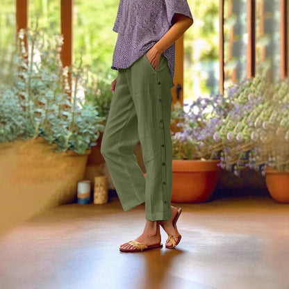 Women Lightweight and Breezy Summer Pants with Side Buttons Chic and Style