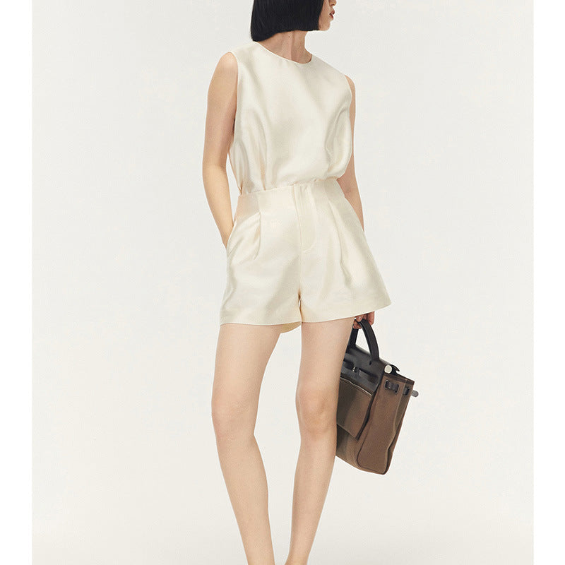 Ensemble Top sans Manches en Satin et Shorts Chic und Stil pour Femmes