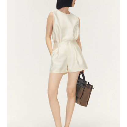 Ensemble Top sans Manches en Satin et Shorts Chic und Stil pour Femmes