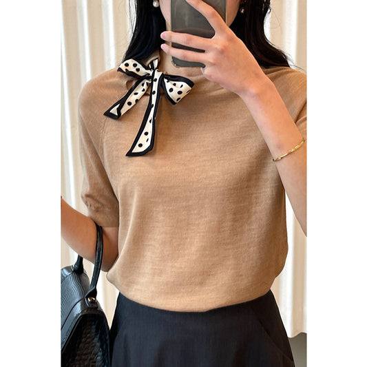Haut en tricot élégant pour femme avec nœud décoratif Chic und Stil