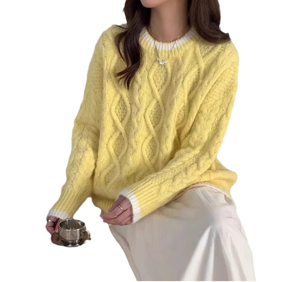 Pull en grosse maille pour femmes avec motif torsadé et finition de col contrastante Chic und Stil