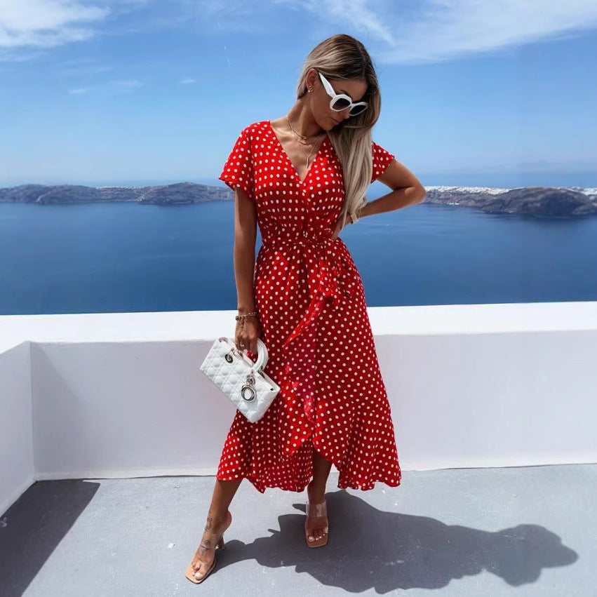Robe maxi portefeuille à pois fluides Chic und Stil pour femmes