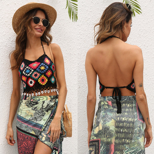 Haut à bretelles fleuri en crochet pour dames Chic und Stil