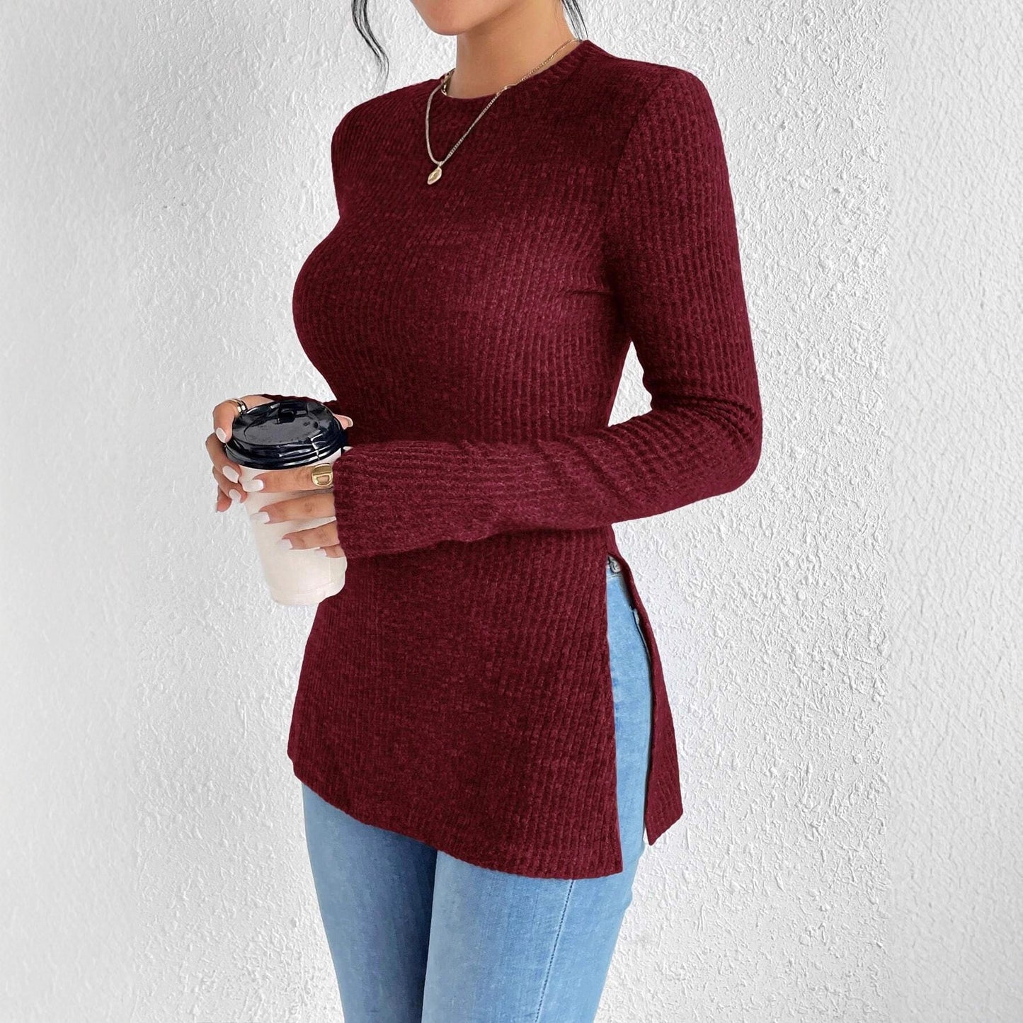 Femme pull en tricot avec fentes latérales Chic und Stil